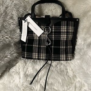 Rebecca Minkoff Megan Mini Tote. Wht/Blk. Top-quality leather and finishes.